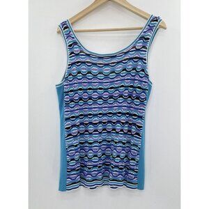 Nic + Zoe Women’s Wavy Multicolor Blue Knit Tank Top Sweater Size XL Boho Preppy